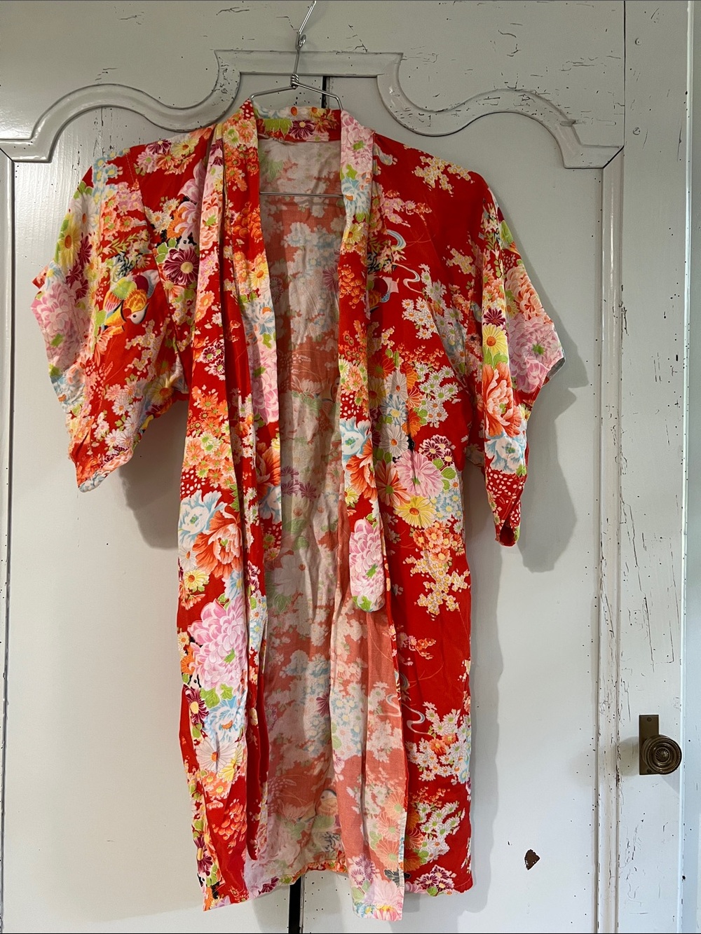 Vintage 1960s Japanese Red Floral Kimono / Haori Jacket, XS / S